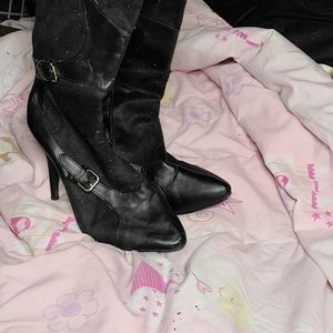 Leatherette and Faux Suede Boots